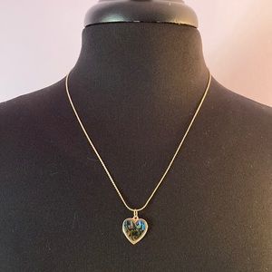 Vintage Gold Faux Abalone Shell Heart Necklace